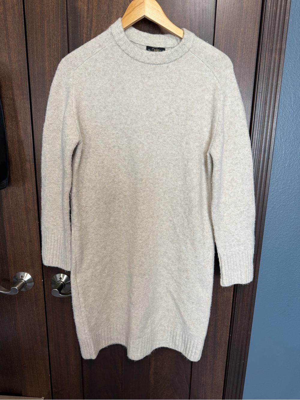 Dalia Beige Crewneck Long Sleeve Knit Dress - XS